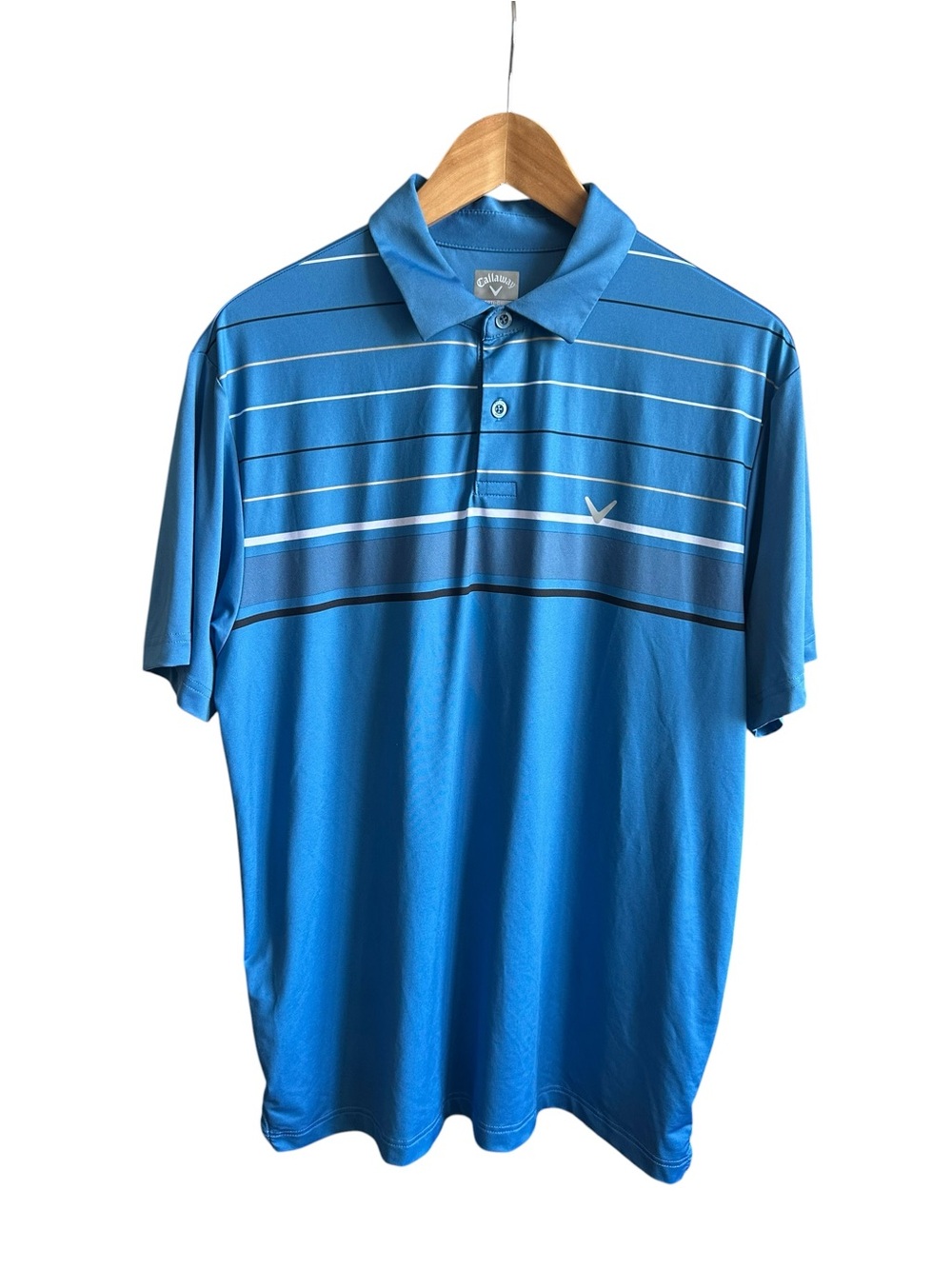 Callaway Golf Opti Dri Mens M Blue Stripe Polo Shirt Performance Stretch M